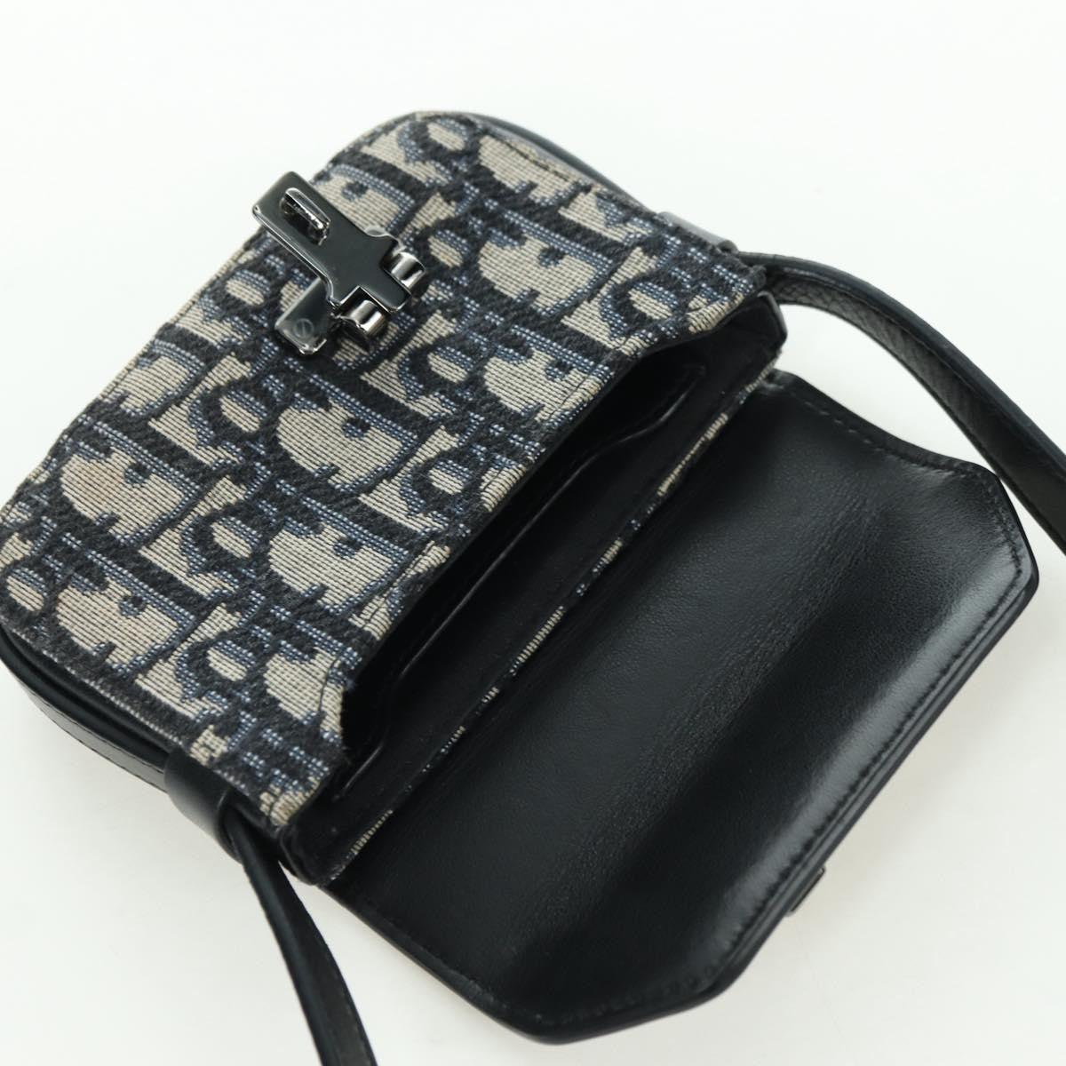Christian Dior Clasp Lock Messenger Oblique Canvas and Leather, Navy, Canvas, Clutch