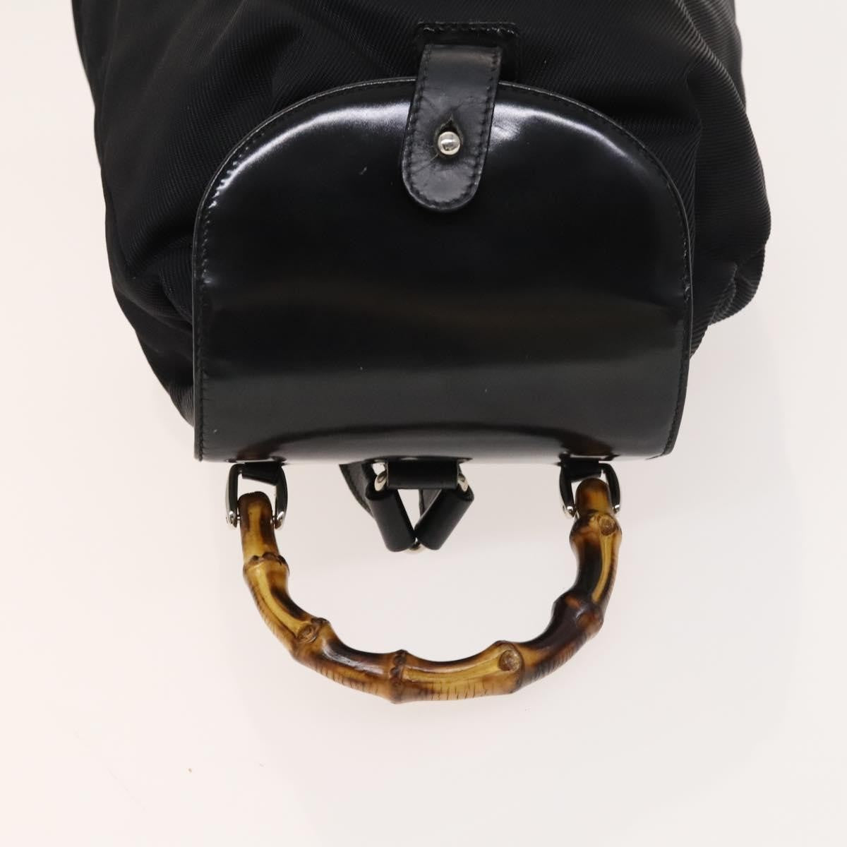 Gucci Vintage Bamboo Nylon and Patent Leather, Black, Nylon, Backpack