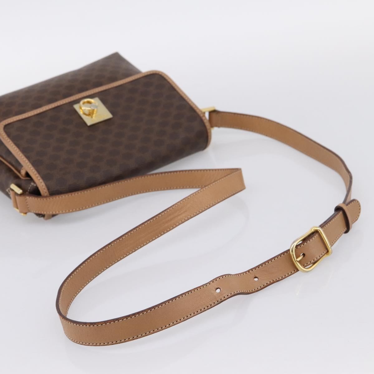 Celine Macadam Leather, Brown, Canvas, Shoulder Bag