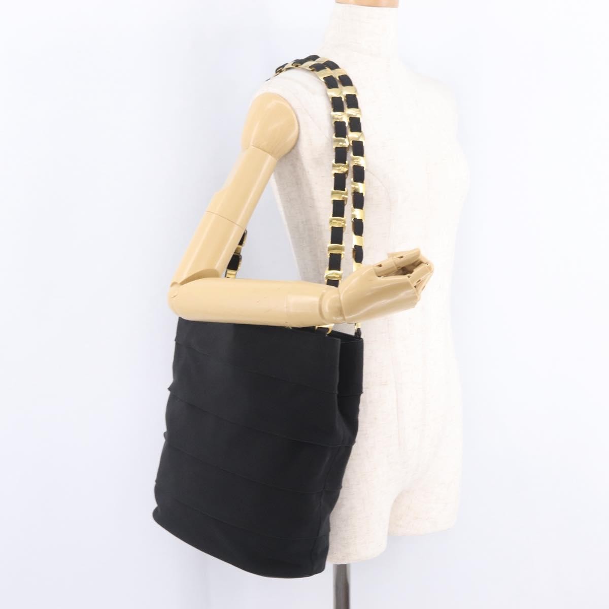 Salvatore Ferragamo Vala Chain Canvas, Black, Canvas, Shoulder Bag