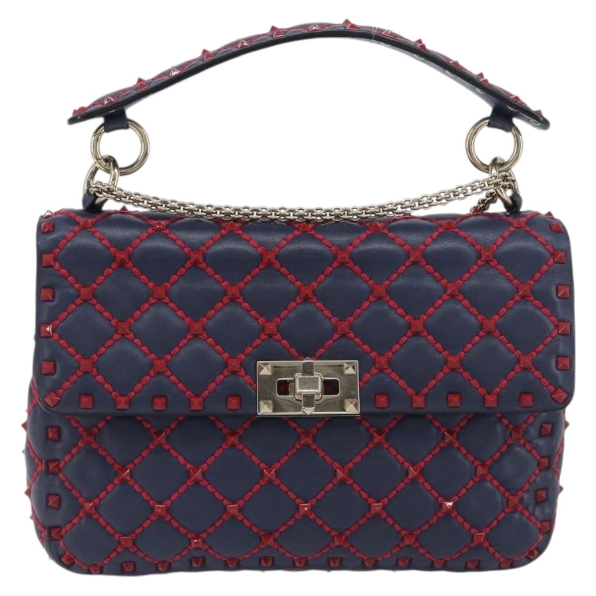 Valentino Garavani Rockstud Spike Flap Quilted Leather, Navy, Leather, Shoulder Bag