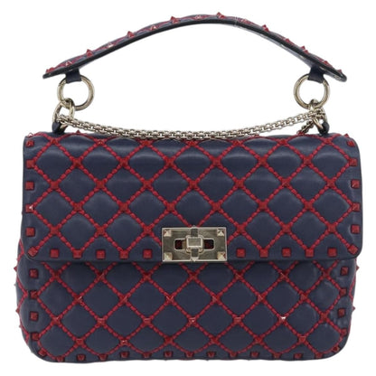 Valentino Garavani Rockstud Spike Flap Quilted Leather, Navy, Leather, Shoulder Bag