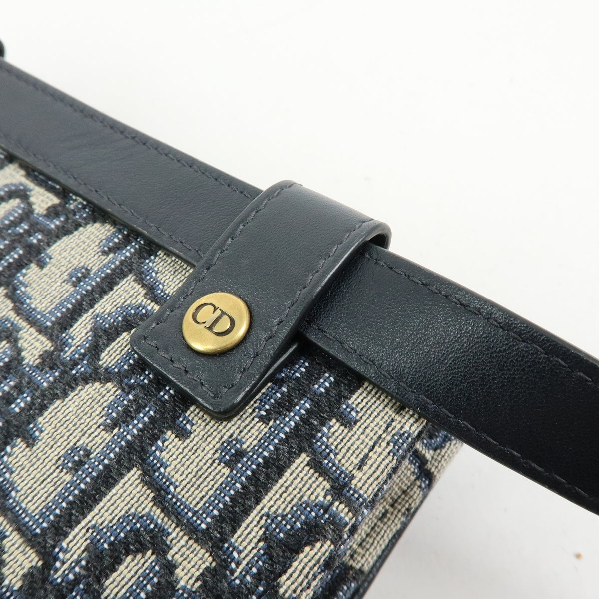 Christian Dior Saddle Belt Oblique Canvas, Navy, Canvas, Handbag