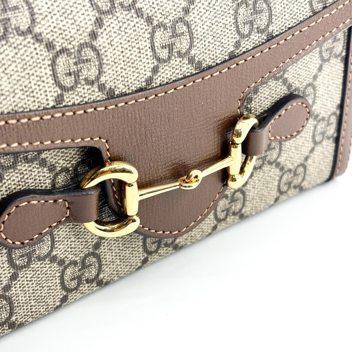 Gucci Horsebit 1955 Flap GG Coated Canvas, Brown, Canvas, Crossbody Bag