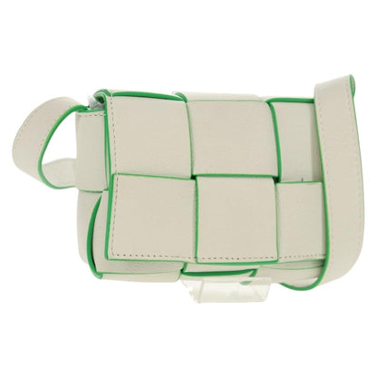 Bottega Veneta Cassette Maxi Intrecciato Leather, White, Leather, Shoulder Bag