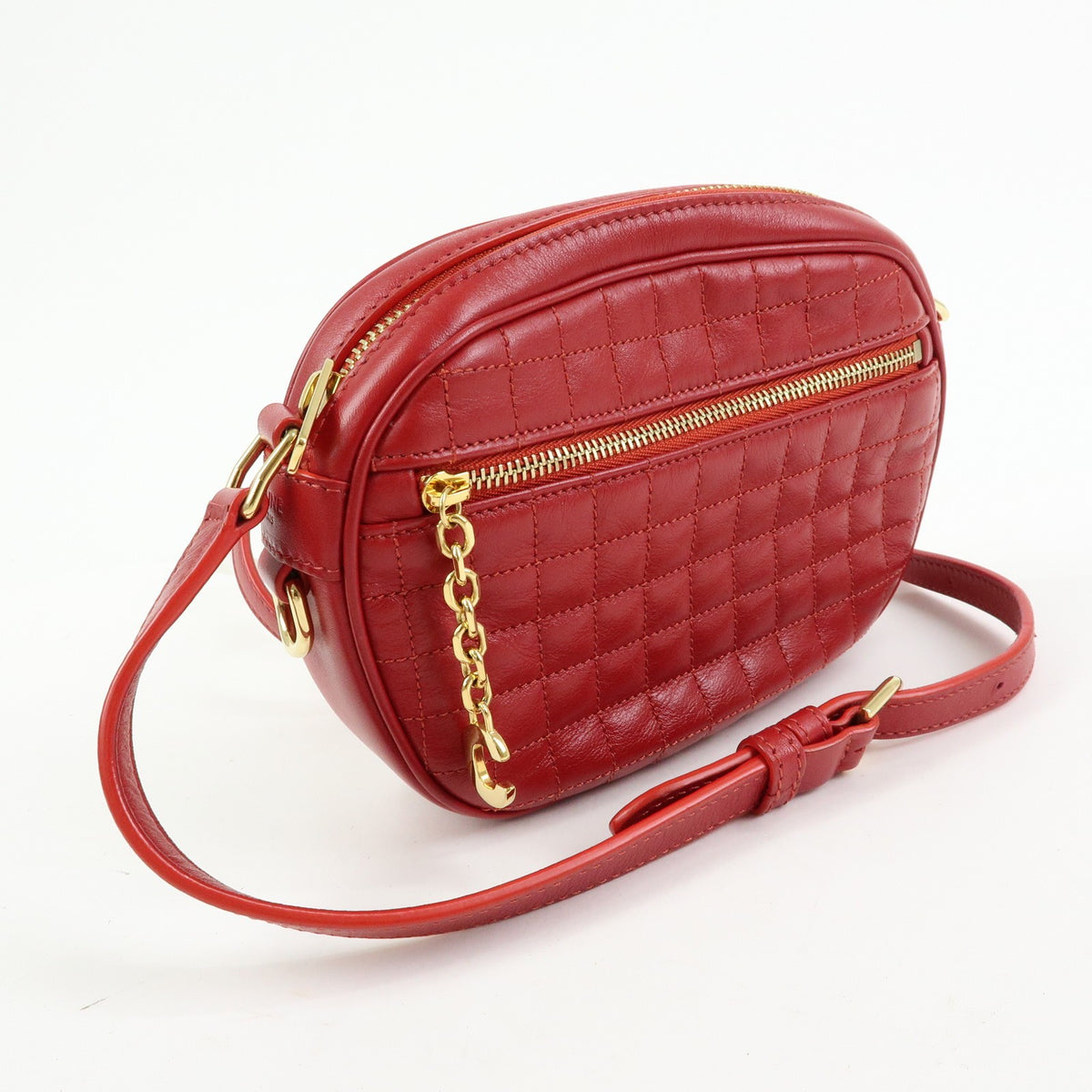 Celine C Charm Camera Quilted Leather, Red, Leather, Handbag