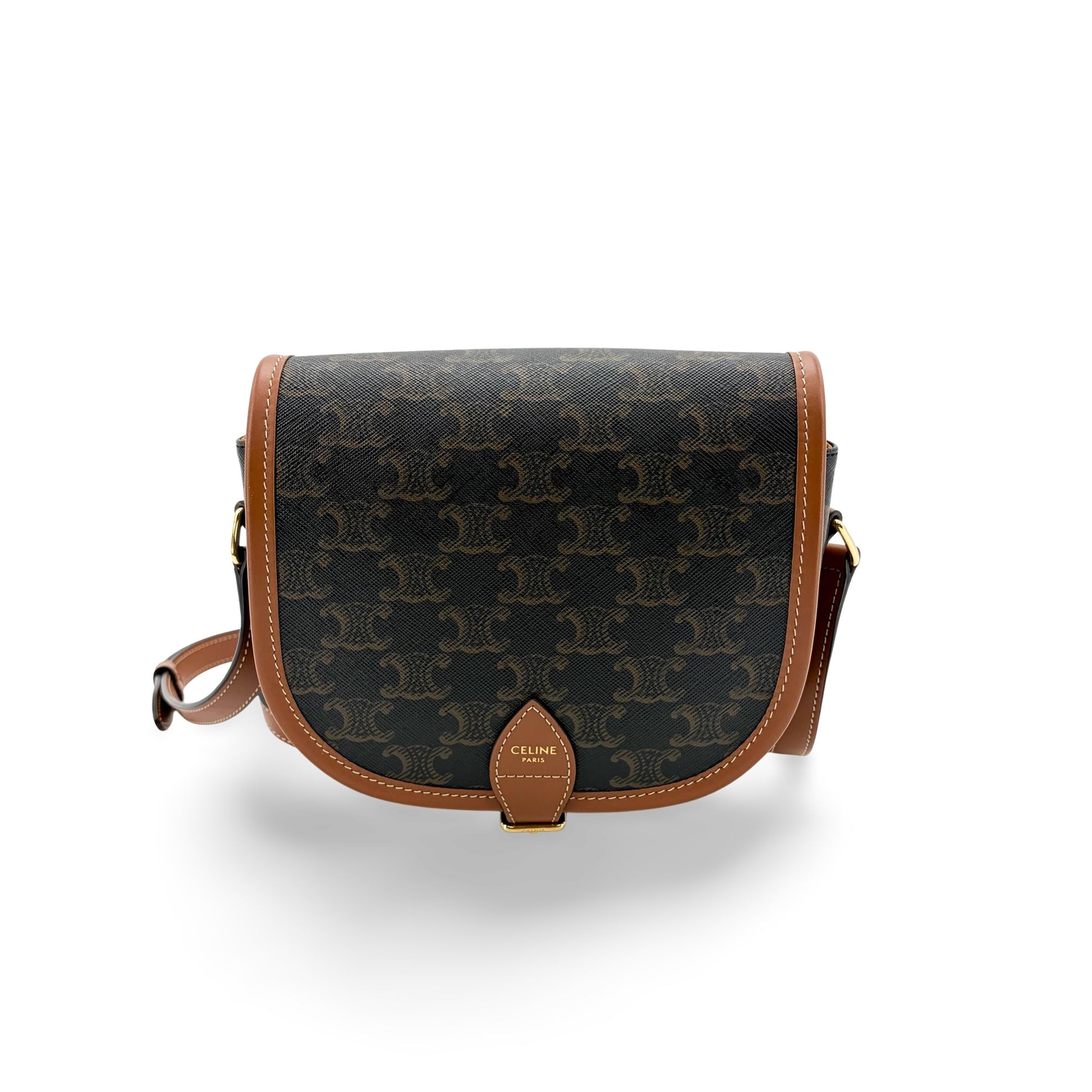 Celine Cuir Triomphe Folco Bag Leather, Camel, Canvas, Handbag