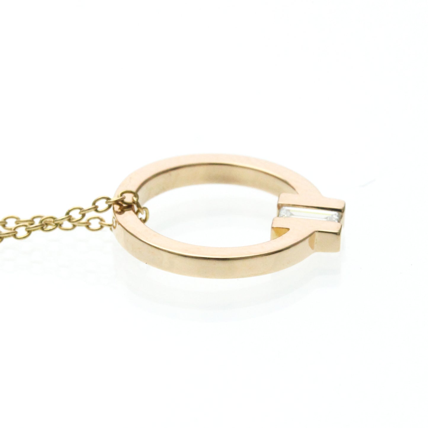 Tiffany & Co. T Circle Pendant 18K Rose Gold with Diamond, Gold, Pink Gold, Necklace