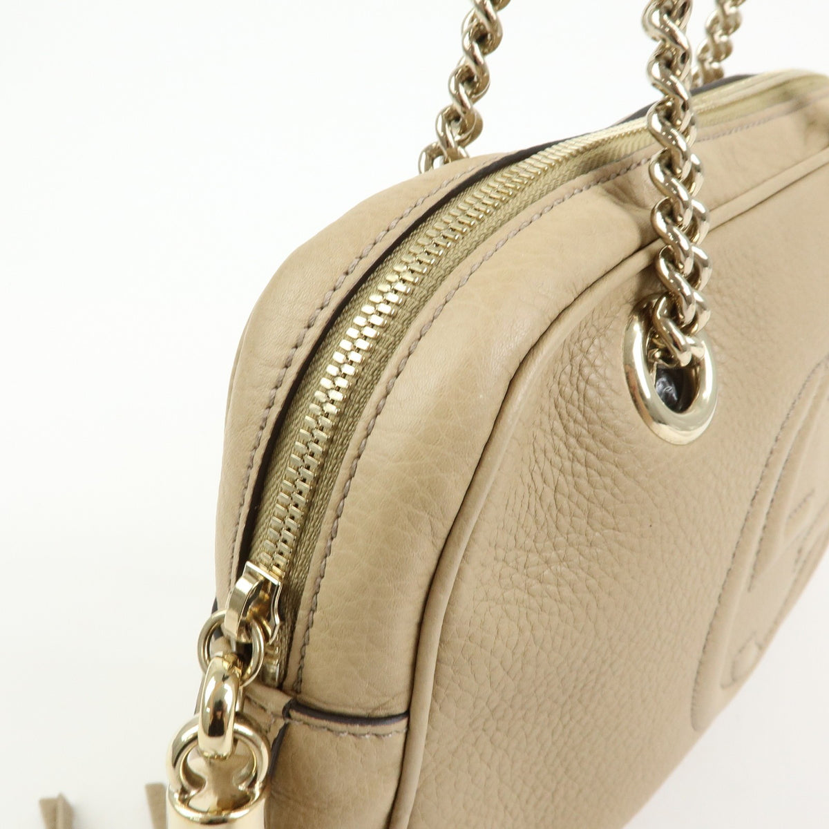 Gucci Soho Chain Zip Leather, Beige, Leather, Shoulder Bag