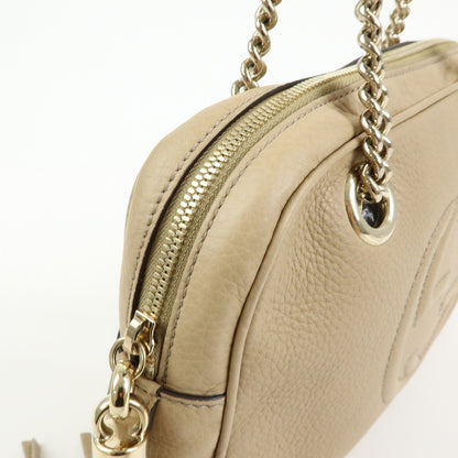 Gucci Soho Chain Zip Leather, Beige, Leather, Shoulder Bag