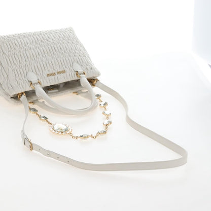 Miu Miu Crystal Convertible Matelasse Leather, White, Leather, Tote Bag