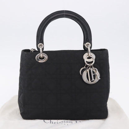 Christian Dior Vintage Lady Dior Cannage Quilt Nylon, Black, Nylon, Handbag