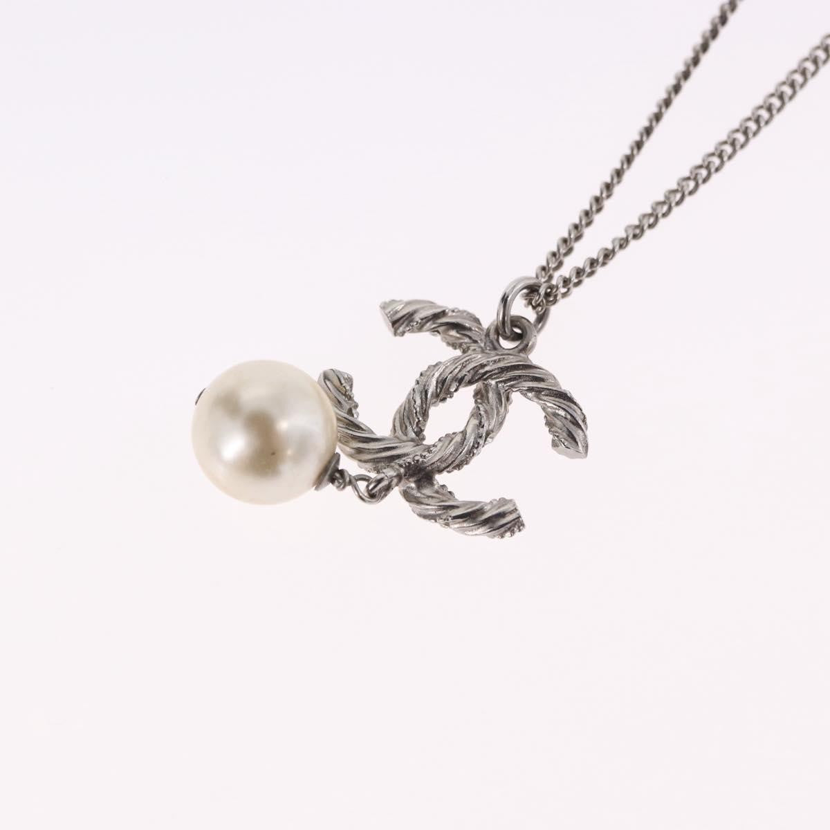 Chanel CC Pearl Drop Pendant Metal with Faux Pearl, Silver, Metal, Necklace