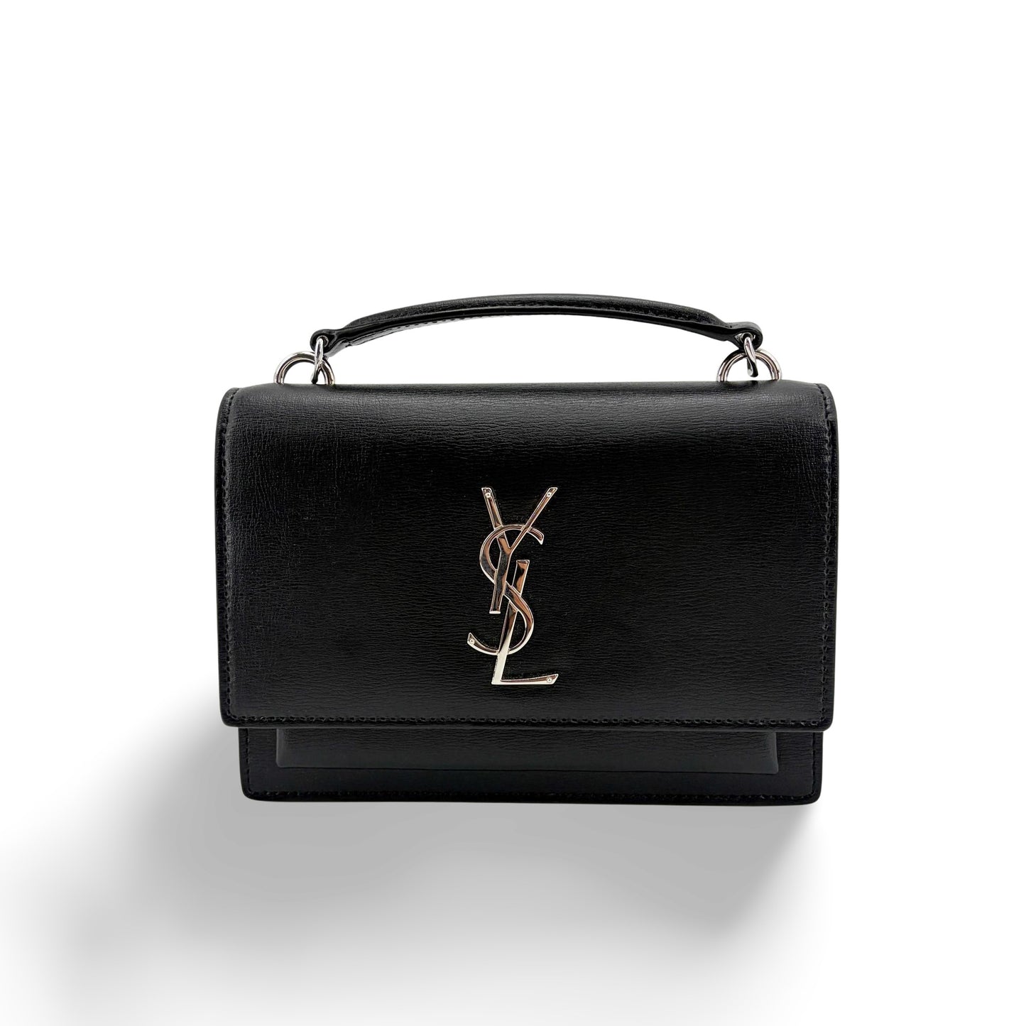 Saint Laurent Sunset Crossbody Bag Crackled Metallic Leather, Black, Leather, Crossbody Bag