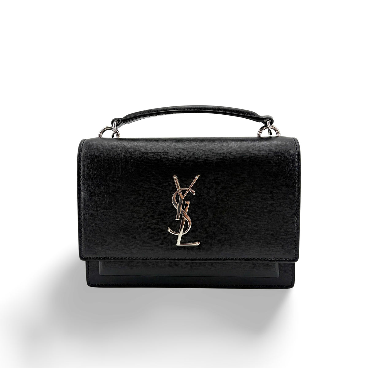 Saint Laurent Sunset Crossbody Bag Crackled Metallic Leather, Black, Leather, Crossbody Bag