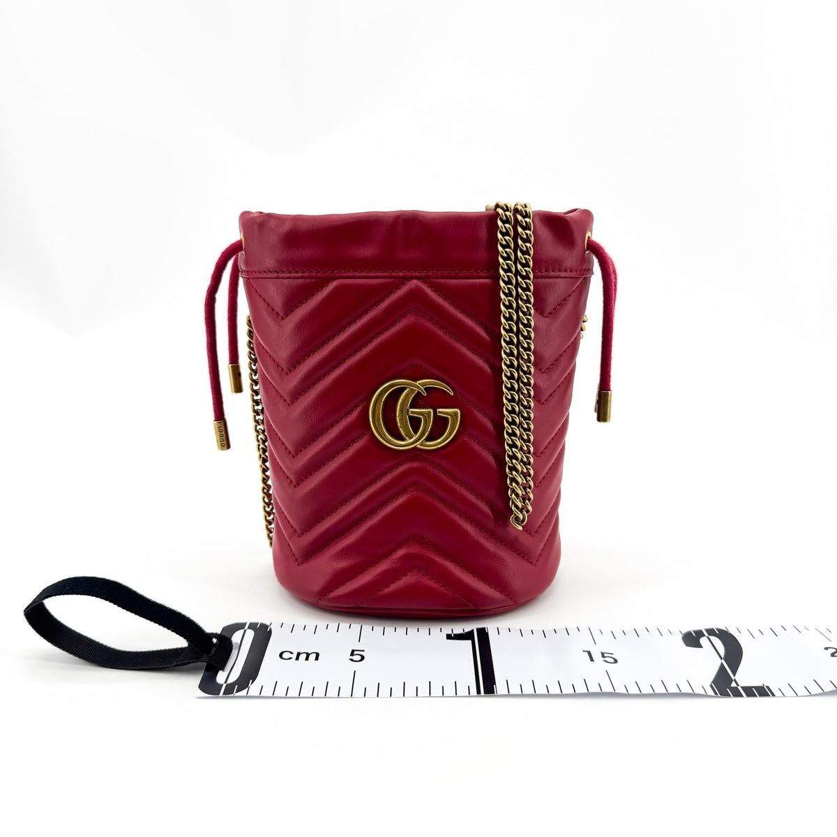 Gucci GG Marmont Bucket Matelasse Leather, Red, Leather, Shoulder Bag