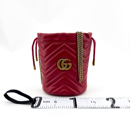 Gucci GG Marmont Bucket Matelasse Leather, Red, Leather, Shoulder Bag