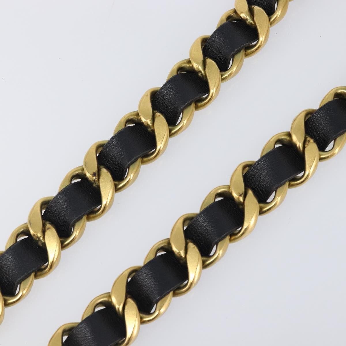 Chanel Vintage Chain Belt Metal and Leather, Black, Leather, Belt