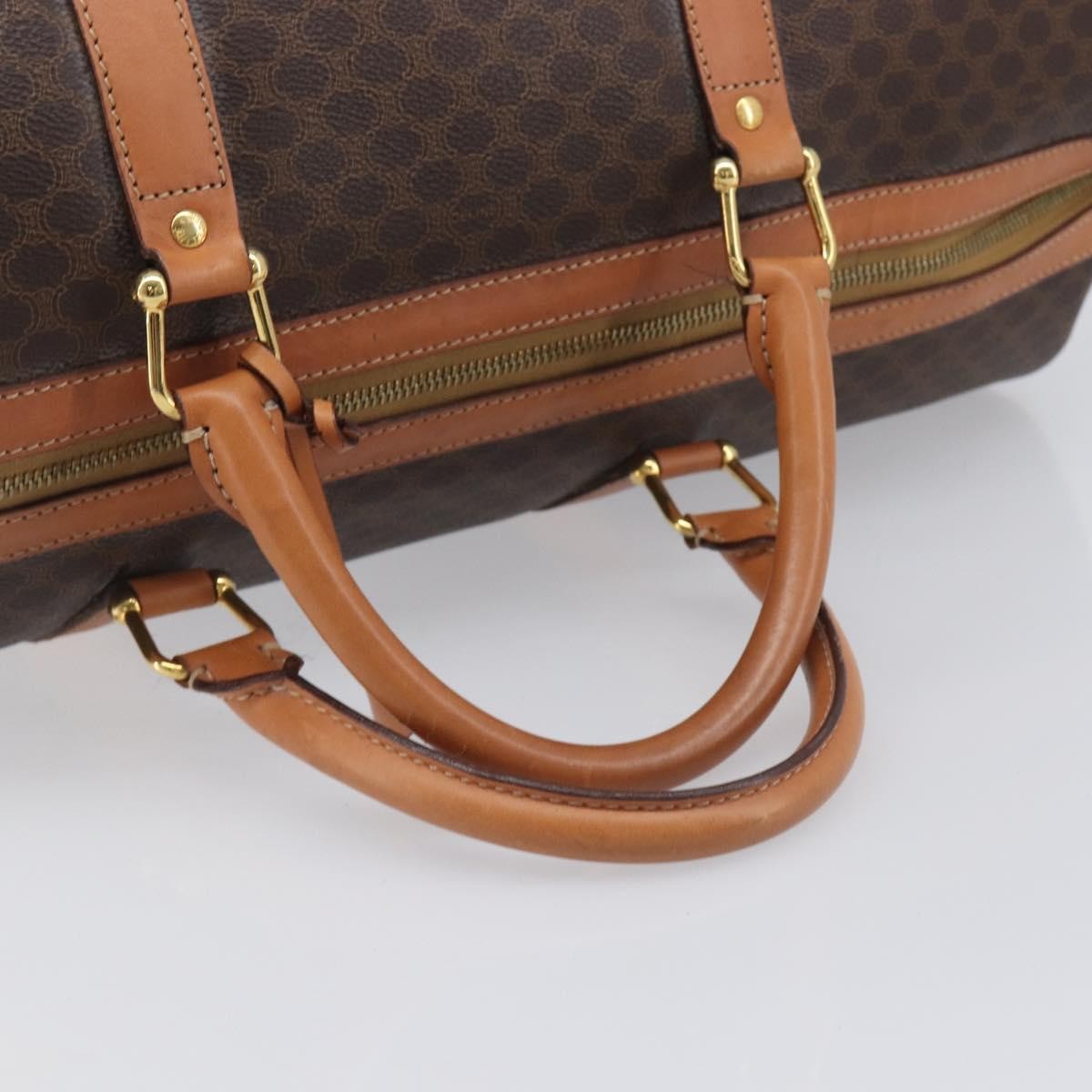 Celine Vintage Duffle Macadam Coated Canvas, Brown, Canvas, Handbag