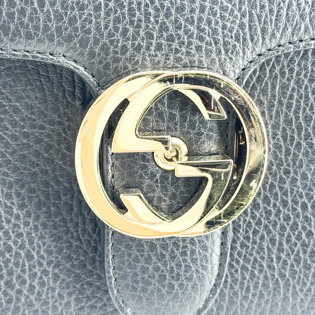 Gucci Interlocking Leather, Black, Leather, Shoulder Bag