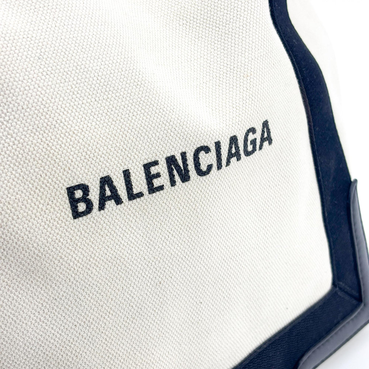 Balenciaga Navy Cabas Canvas with Leather, Black, Canvas, Tote Bag