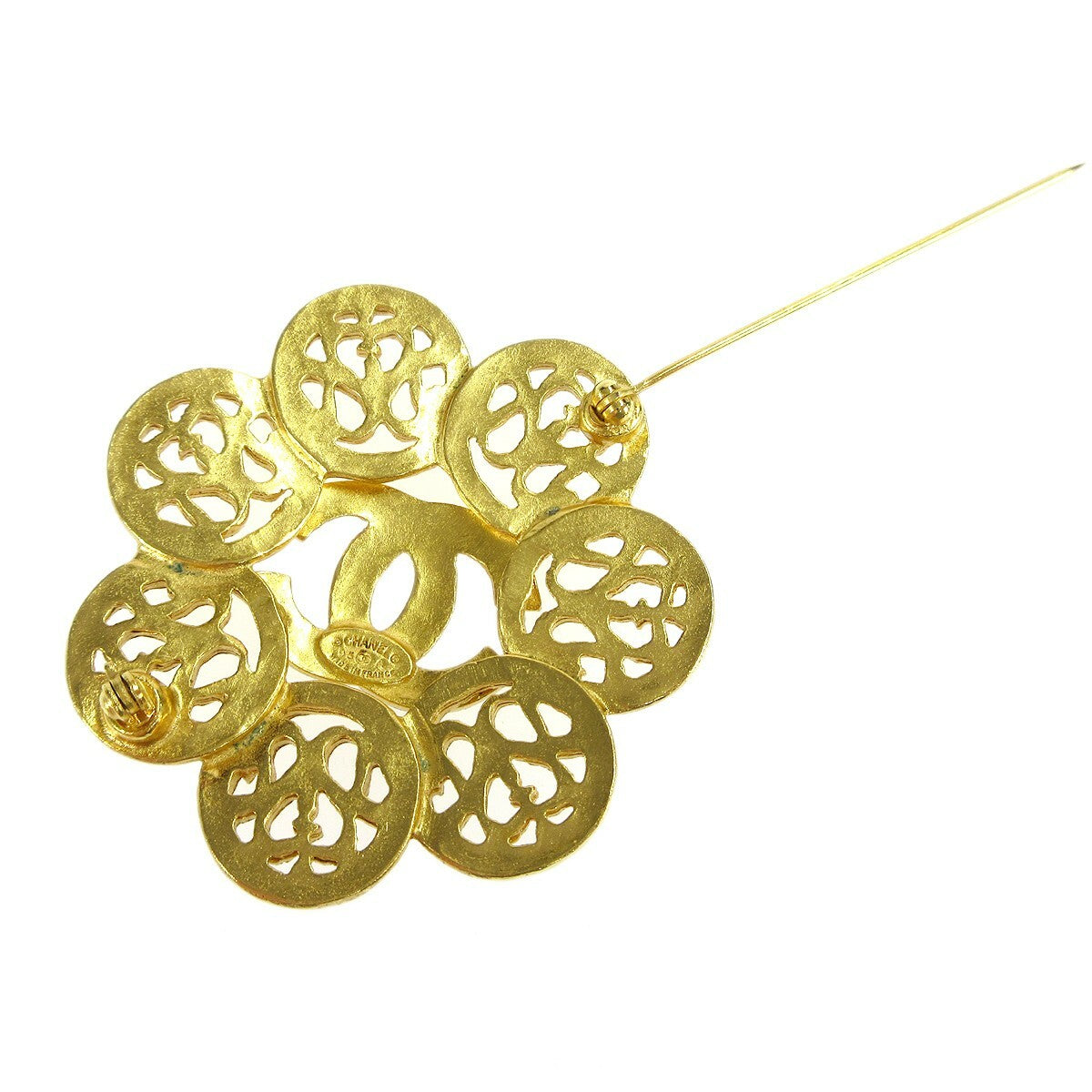 Chanel Vintage CC Flower Textured Metal, Gold, Gold Plated, Brooch