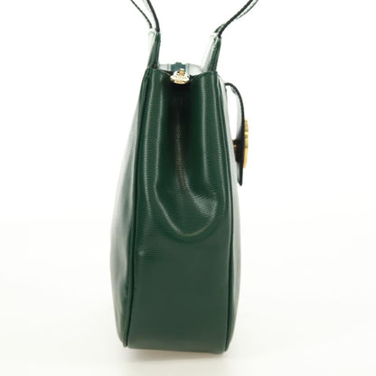 Celine Circle Logo Leather, Green, Leather, Shoulder Bag