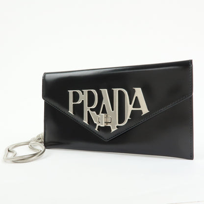 Prada Envelope Logo Clutch Spazzolato Leather, Black, Leather, Clutch