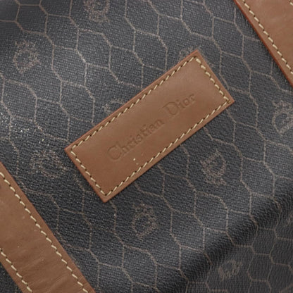 Christian Dior Vintage Honeycomb Boston Canvas and Leather, Black, Canvas, Travel Bag