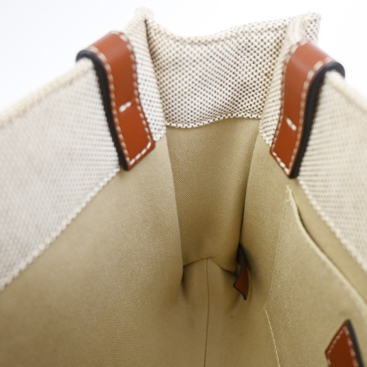Chloe Woody Leather, Beige, Canvas, Tote Bag