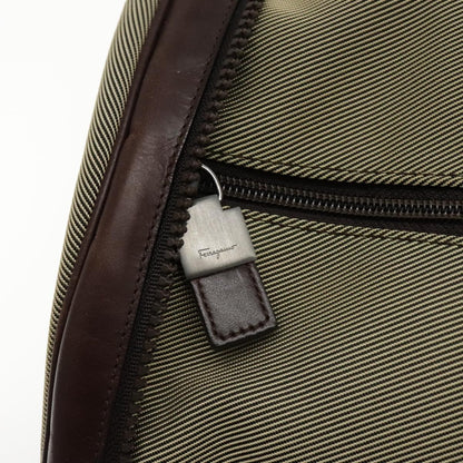 Salvatore Ferragamo Boston Leather, Beige, Canvas, Handbag