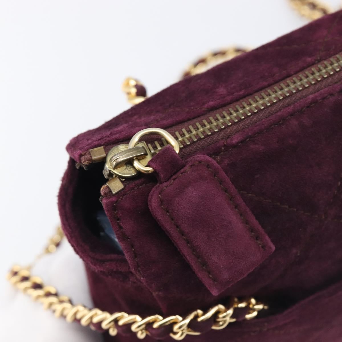 Prada Vintage Chain Flap Suede, Burgundy, Suede, Shoulder Bag