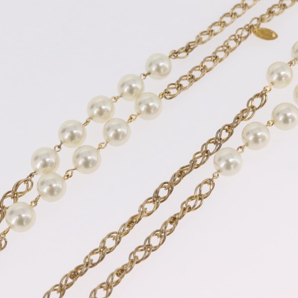 Chanel Vintage Double Pearl Station Long Chain Metal and Faux Pearls, Gold, Gold Plated, Necklace