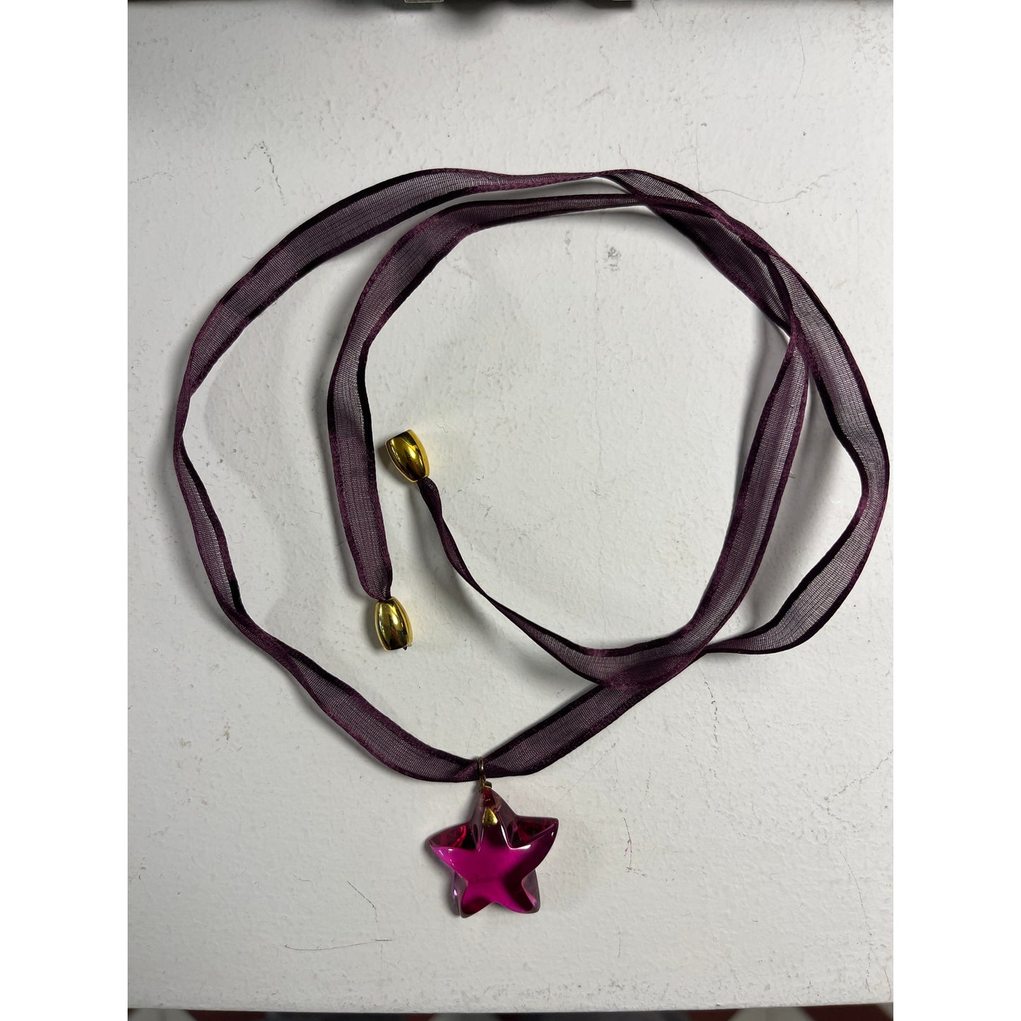 Baccarat Crystal Glass Star Pendant Choker Necklace Purple