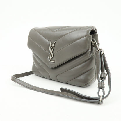 Saint Laurent Loulou Matelasse Chevron Leather, Gray, Leather, Shoulder Bag