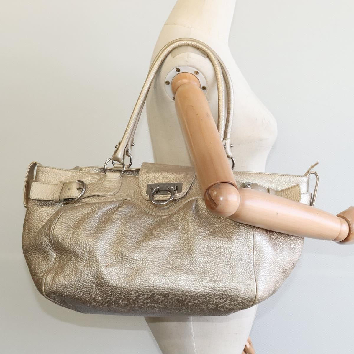 Salvatore Ferragamo Gancini Tote Leather, Silver, Leather, Tote Bag