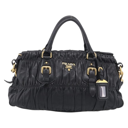 Prada Gaufre Convertible Satchel Nappa Leather, Black, Leather, Handbag