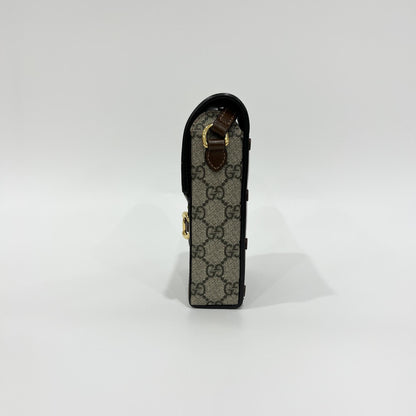 Gucci Horsebit 1955 GG Coated Canvas with Leather, Brown, Canvas, Crossbody Bag