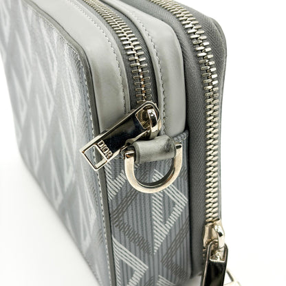 Christian Dior Double Zip CD Diamond Coated Canvas, Gray, Canvas, Crossbody Bag