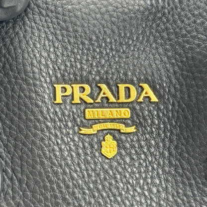 Prada Side Zip Convertible Vitello Daino, Black, Leather, Tote Bag