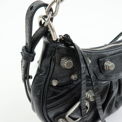 Balenciaga Le Cagole Giant Studs Chain Leather, Black, Leather, Shoulder Bag