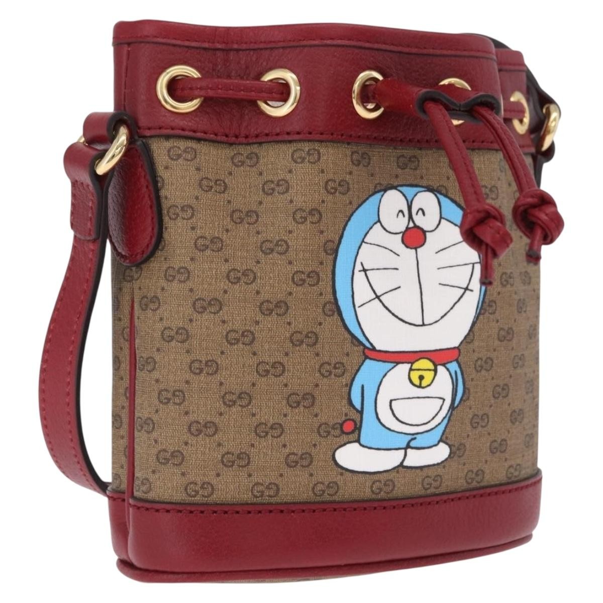 Gucci Doraemon Bucket Printed Mini GG Coated Canvas, Beige, Canvas, Handbag