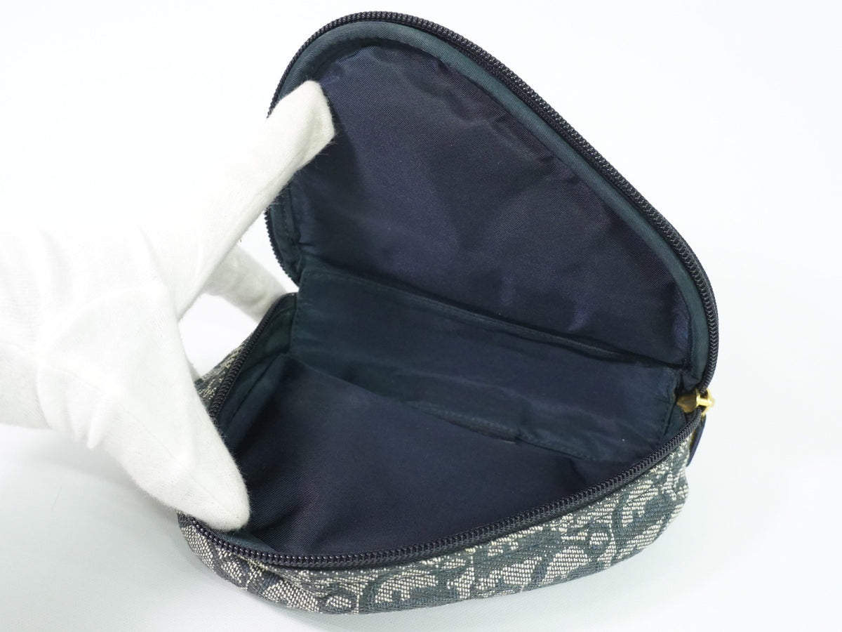 Christian Dior Saddle Zip Diorissimo Canvas, Navy, Canvas, Clutch