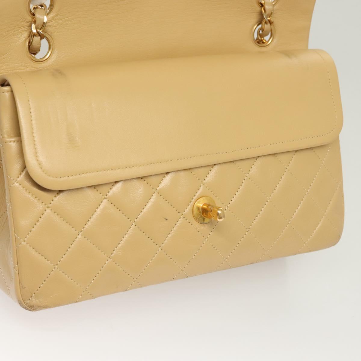 Chanel Vintage Classic Double Flap Bag Quilted Lambskin, BEIGE, LEATHER, Shoulder bag