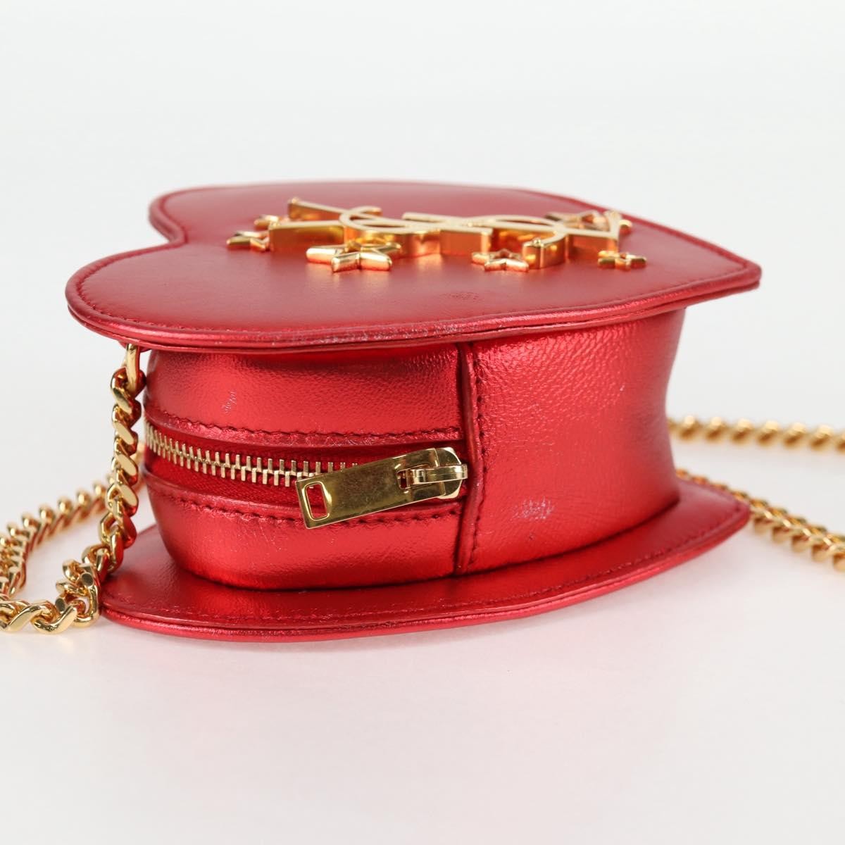 Saint Laurent Love Heart Chain Leather, Red, Leather, Shoulder Bag