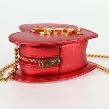 Saint Laurent Love Heart Chain Leather, Red, Leather, Shoulder Bag