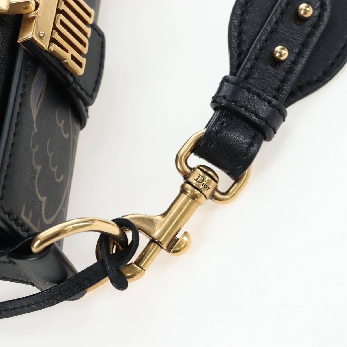 Christian Dior Dioraddict Lockbox Printed Leather, Black, Leather, Shoulder Bag