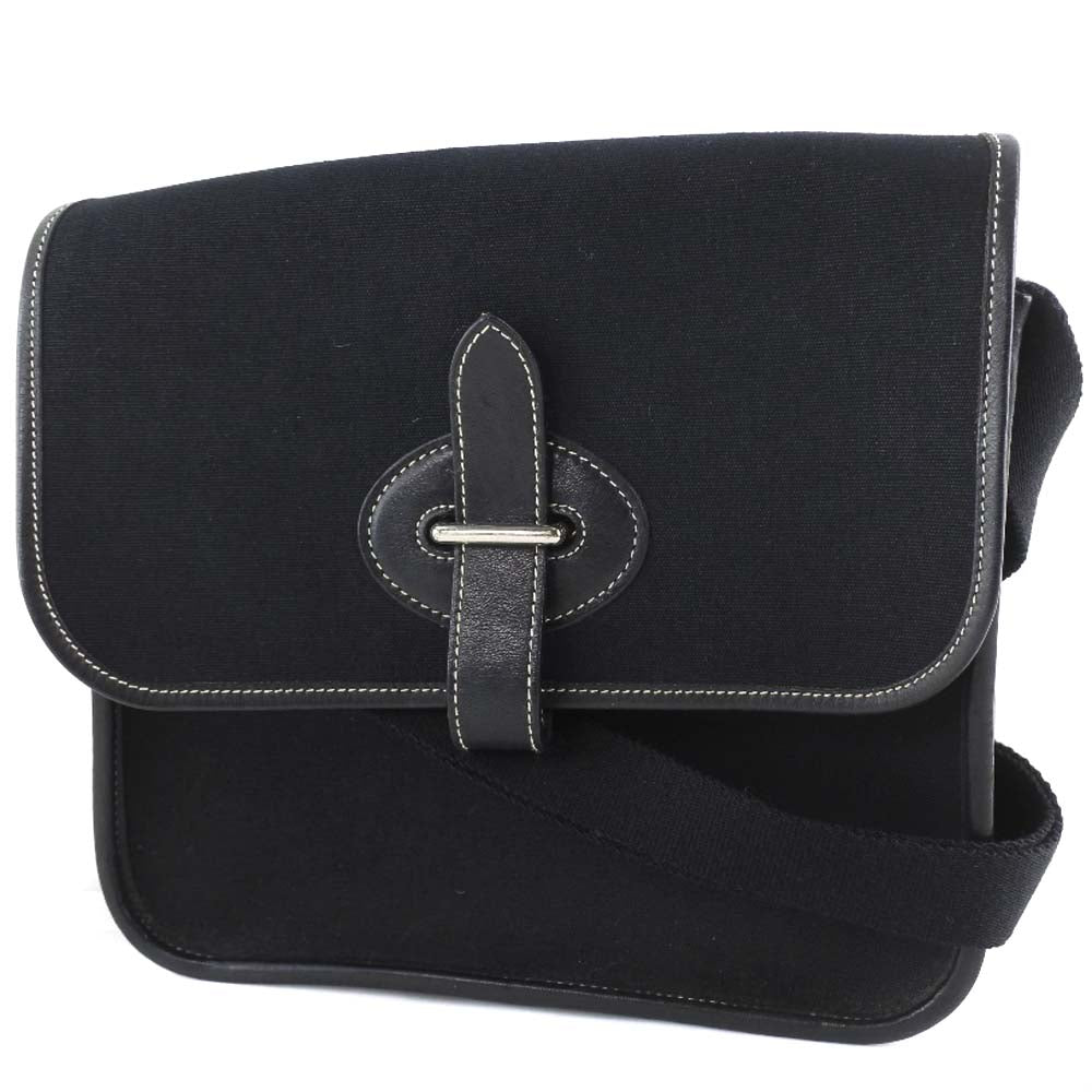 Hermès Buenaventura, Black, Canvas, shoulder