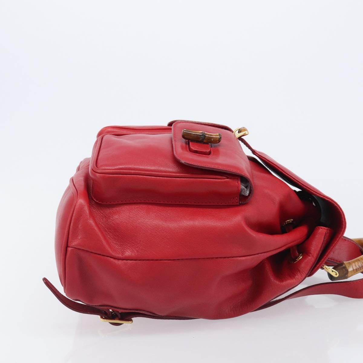 Gucci Vintage Bamboo Leather, Red, Leather, Backpack