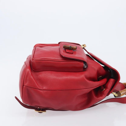 Gucci Vintage Bamboo Leather, Red, Leather, Backpack